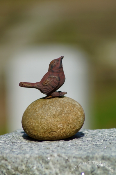 kleiner Vogel auf Grabstein
